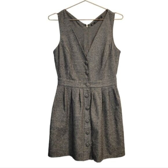 Zara Dresses & Skirts - Zara | Button Front V Neck Sleeveless Key Hole Back Tweed Dress Gray